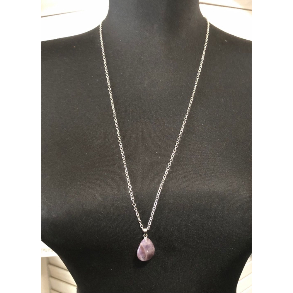 Kunzite Stone Pendant Necklace Women's Purple Silver Chain